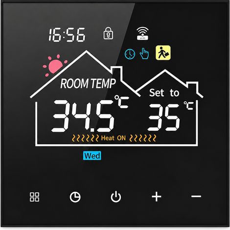 Thermostat pour plancher chauffant à eau et chaudière, 3 A, noir, sans Wi-Fi (1/5)