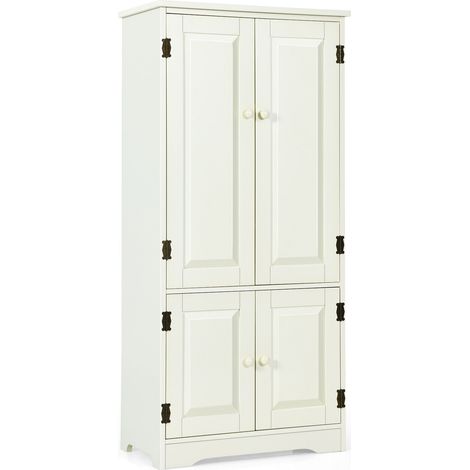 Freestanding Floor Cabinet Wooden Storage Organizer Chest with Adjustable Shelf White