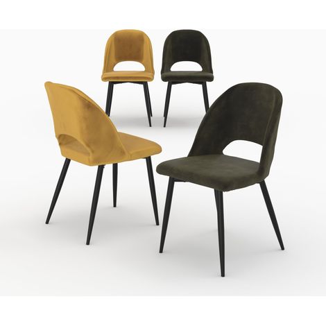 Pack 4 chaises en velours jaune et vert - Pénélope