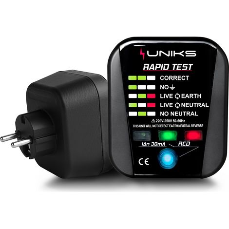 UNIKS RAPIDTEST Schneller professioneller Steckdosentester für Differential-, RCD- und Polaritätsprüfungen von Uniks