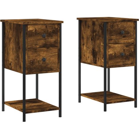 Lot de 2 tables de chevet avec tiroirs et étagère 32 x 42 x 70 cm bois d'ingénierie marron et fer DEC035060