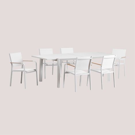 Set tavolo rettangolare allungabile Starmi, 180x240-100 cm, e 6 sedie da giardino impilabili Archer in alluminio. SKLUM            