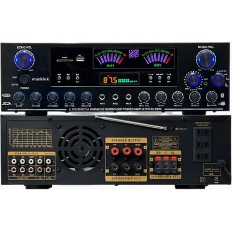 Amplificateur Audio Hi-FI, Amplificateur Stéréo Puissance de Crête de 2900W Caisson de Basses 5.1 Canaux Connectivité sans Fil 3 Entrées Microphone Lecture USB/SD pour Karaoké