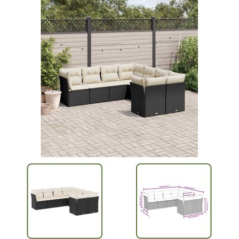The Living Store 8-tlg. Garten-Sofagarnitur mit Kissen Schwarz Poly Rattan - Gartensofas - Outdoor Möbel - Gartenmöbel Set - Rattan Sofa - Lounge Set (1/3)