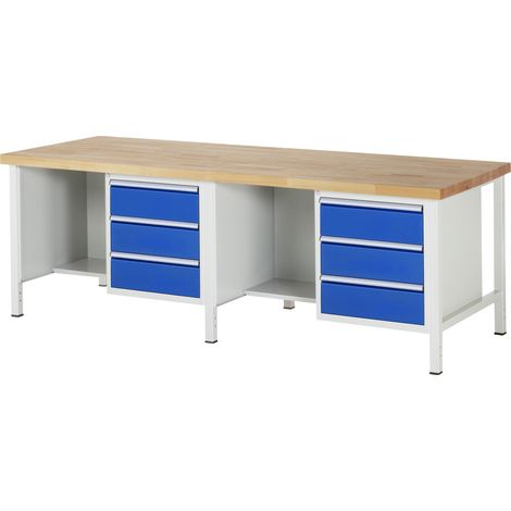 Rau Werkbank höhenverstellbar 8452A2, B2500xT900xH840-1040mm, 6x Schublade-TA (1/5)