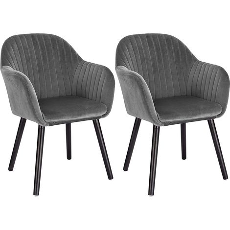 Woltu – Lot de 2 chaises de salle à manger – Assise en velours gris foncé – Chaise ergonomique avec accoudoirs – Hauteur 81cm, capacité 120kg