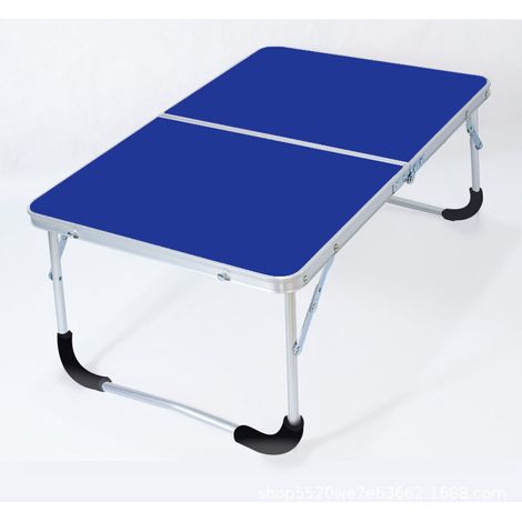 Table de camping pliante avec structure en métal, plateau en bois et serrure de sécurité, bleu, 62 x 42 x 28 cm (1/5)