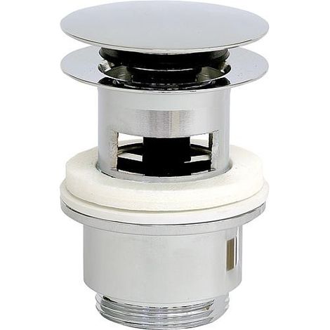 Bonde de vidage "Klicker" chromée avec trou trop-plein et grand bouchon diam. 65mm x 1 1/4" x 60 mm