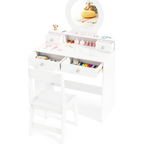 CASART Vanity Set Princess Makeup Dressing Desk and Chair w/ Mirror (1/5)