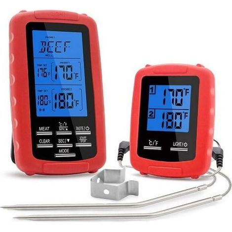 Termómetro inalámbrico para alimentos, ideal para cocinar en barbacoas, parrillas y hornos. Termómetro digital con doble sonda para barbacoas, parrillas, ahumadores y hornos de cocina. (1/5)