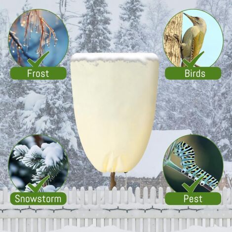 Un ensemble de 4 housses d'hiver pour plantes d'extérieur, avec cordon de serrage, protection contre le froid, le vent et la pluie, rétention de chaleur, réutilisables (60x80 cm). (1/3)