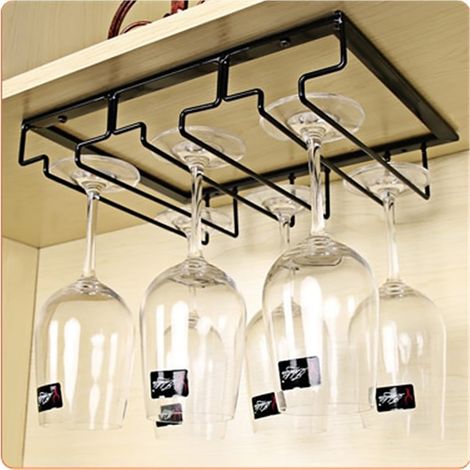 Support Pour Verres À Vin - Fixation Murale Par Vis - Capacité 3 Verres - En Fer - Dimensions 30 x 26 x 7 cm - Pour Cuisine Ou Bar