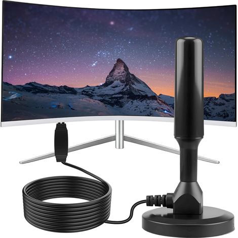 Antenne TV Intérieure HD 4K UHD DVB-T2 Magnétique Réception 360° Antenne TNT avec Base Magnétique et Câble Coaxial 3m, Compatible Smart TV,Réception 360° HD Haute Performance Sans Abonnement (1/5)