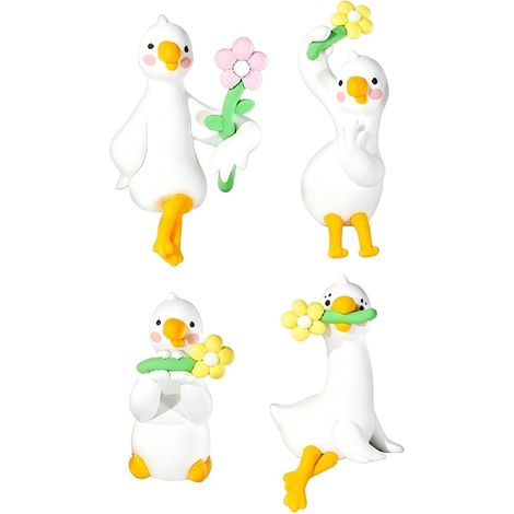 Oies pour écran d'ordinateur - Lot de 4 mini figurines en résine Décoration oie pour écran d'ordinateur, tableau de bord, cadre TV, étagère, chambre d'étudiant, bureau, gamer, université (1/5)