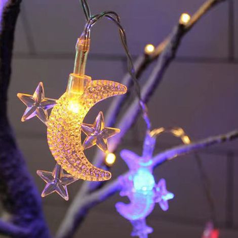 Guirlande lumineuse LED de 10 mètres, 100 LED, étoiles et lune, à brancher, avec boîtier à piles, décorations de Noël. (1/5)