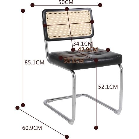 Lot de 2 chaises moyen siècle – Dossier cannage rotin, assise similicuir, piètement chromé – Noir, chic rétro pour salle à manger (1/5)
