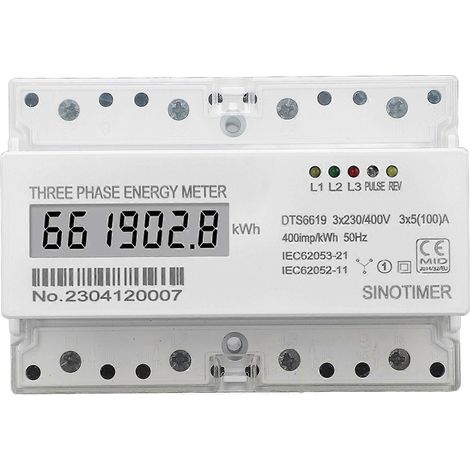 Compteur d'énergie triphasé pour montage sur rail DIN, affichage de la consommation électrique sur écran LCD, 230 V/400 V, 5 à 10 V