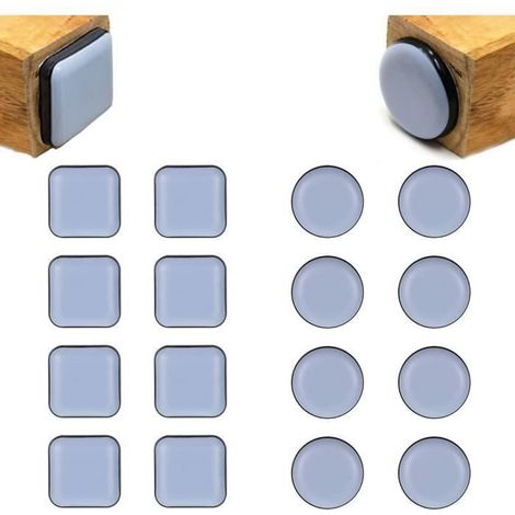 Paquete de 16 almohadillas adhesivas para muebles y sillas, redondas y cuadradas, fabricadas en PTFE (Teflón) con unas dimensiones de 25 x 25 mm. (1/4)