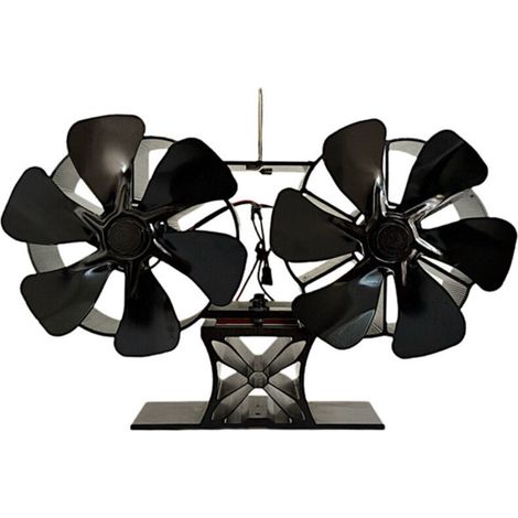 Ventilateur de Poêle à 6 Pales, Double Tête, alimenté par la Chaleur, Silencieux, 36 DB,11 X 23 X 14 Cm, pour Poêle à Bois et Gaz (1/5)