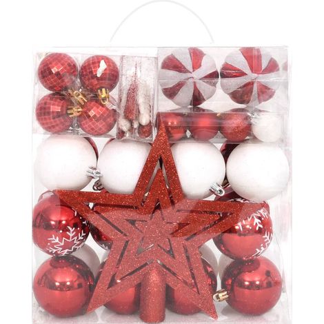 Ensemble de boules de Noël 64 pcs Rouge et blanc