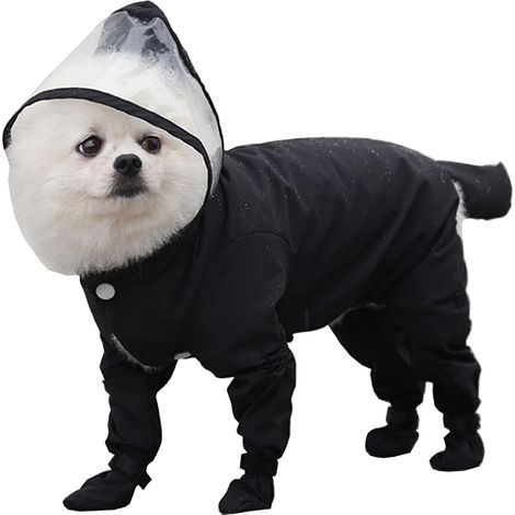 Manteau de Pluie pour Chien(Longueur Noire 37cm), Manteau de Pluie pour Animaux de Compagnie en Plein air avec Capuche imperméable Vestes imperméable (1/5)