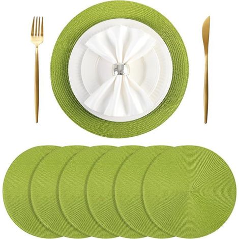 Sets de table ronds - Lot de 6 - 38 cm de diamètre - Tissés en polypropylène - Antidérapants - Infroissables (1/5)