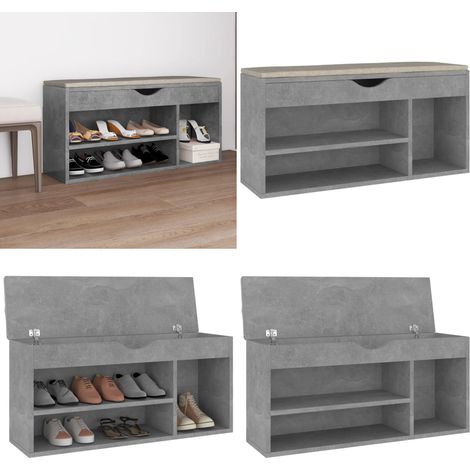 Banc à chaussures avec coussin Gris béton Bois d'ingénierie - Meuble Entrée - Rangement Chaussures - Banc Chaussure - Banc Avec Coussin - Meuble Rangement - Home & Living (1/5)