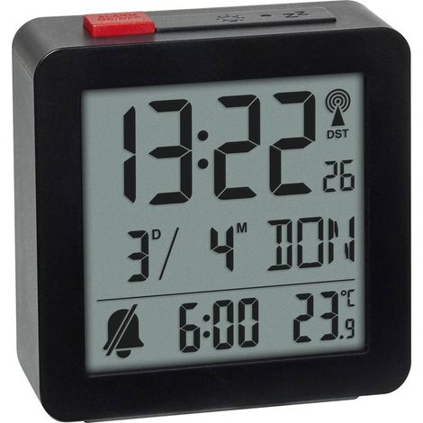 TFA Dostmann 60.2566.01 radiopiloté(e) Réveil noir Heures de réveil 1 (1/4)