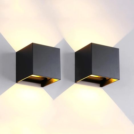 2er-Pack LED-Außenwandleuchten (für den Innen- und Außenbereich), IP65 wasserdicht, quadratisches Aluminiumgehäuse, modernes Schwarz, 12 W, 3000 K warmweißes Licht (1/5)