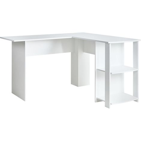 Bureau d'Angle Moderne avec Étagères Ouvertes et Plateau en L Blanc Snyder