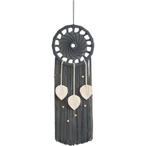Attrape-rêves bohème, décoration murale en macramé avec 3 feuilles tressées et pompons, 30 x 90 cm (1/4)