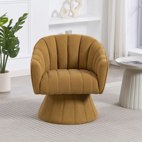 Fauteuil pivotant élégant à 360° avec rembourrage ergonomique de l’assise et du dossier, accoudoirs enveloppants, design moderne et base stable, idéal pour le bureau, le salon ou le télétravail, jaune (1/5)