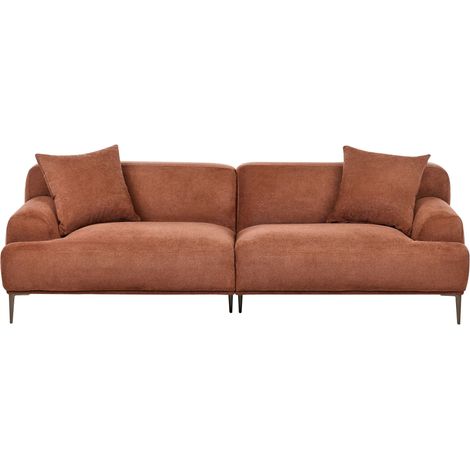 Divano a 3 posti in tessuto Soggiorno Stile moderno Gambe in metallo Marrone dorato Matila (1/5)
