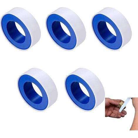 Cinta de sellado de teflón blanco 10 m x 15 mm, 5 rollos Cinta de sellado impermeable para piscinas y cocinas (1/5)