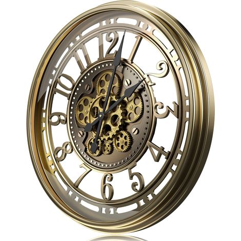 Grande horloge murale - 53 cm avec pignon mobile vintage rétro industriel métal horloge murale chiffres romains pour chambre, maison, cuisine, bureau, école (rétro bronze) (1/5)