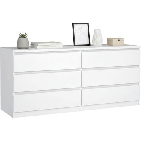 Dmora Commode à six tiroirs, coloris blanc brillant, 153 x 70 x 50 cm