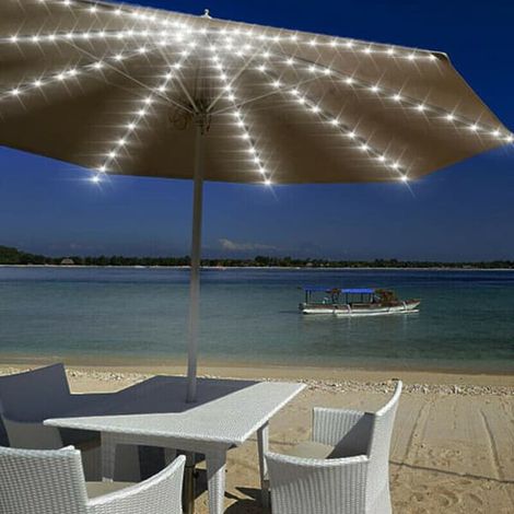Guirlande lumineuse solaire pour parasols - 104 LED - avec télécommande - 8 modes - IP67 - Étanche - Idéale pour les fêtes, Noël, Halloween et le camping (blanc positif) (1/4)