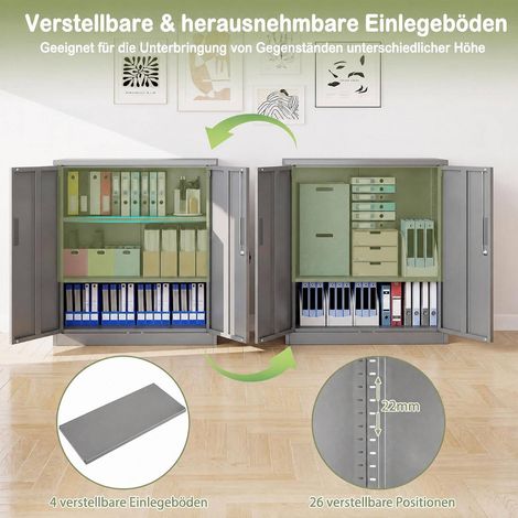 Lockable Metal Filing Cabinet, Grey, 2 Adjustable Shelves (1/5)