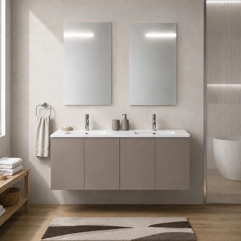 Mobile bagno sospeso 120 cm tortora due ante e doppia vasca Tierra (1/5)