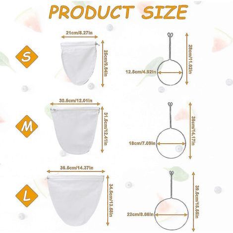 Sac filtrant à mailles ultra-fines, sac filtrant alimentaire réutilisable de qualité commerciale avec cadre en acier inoxydable et poignée, utilisé pour filtrer le lait de noix, le café, le lait, etc. (1/3)