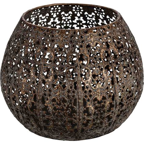 Portavelas de metal dorado 19.5x19.5x15h cm