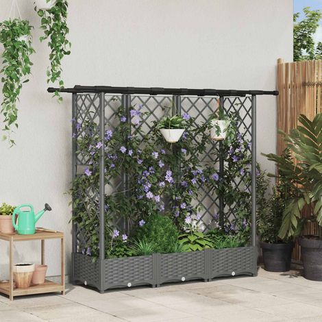 Teenpull – Hochbeet mit Rankgitter und Dach Hellgrau 164 x 40 x 121 cm PP (1/5)