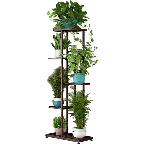 Support de Plantes, Design Vertical à 5 Niveaux, Supporte 6 Pots, Marron (1/2)