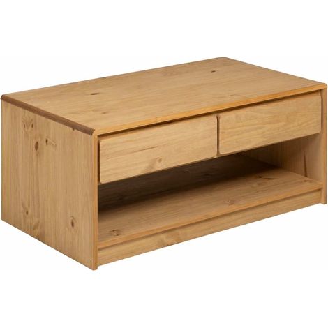 Tavolino da caffè con 2 cassetti e 1 vano aperto design rustico 99 x 55 x 45 cm legno massello di pino color rovere DEC039920