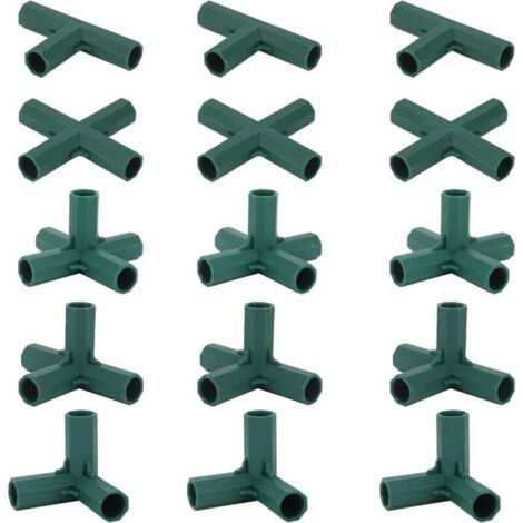 ALLIANDISLot de 15 connecteurs pour cadre de serre, connecteurs d'angle pour cadre de jardin, tige d'hélice de 16 mm, 4 types, support robuste et stable pour serre (1/4)