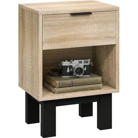 Table de nuit en chêne moderne avec tiroir et étagère ouverte, dimensions 35 x 26 x 50 cm, meuble pratique pour chambre. (1/5)