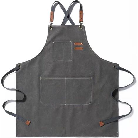 Delantal de chef, delantal de jardinería de lona de algodón con bolsillos grandes para hombres y mujeres, babero de cocina, delantal de jardinería resistente y ajustable - Gris (1/3)