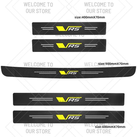 (5 pièces pour logo VRS) Convient aux modèles Skoda Rapid, Superb, Octavia, Enyaq et Yeti avec logo VRS. Bande de seuil de porte/coffre en fibre de carbone. Protection de seuil de coffre/porte. (1/4)