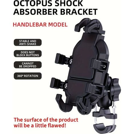 BelleRise - Support de téléphone pour moto — Fixation sur guidon ou rétroviseur — Conception antichoc à 8 griffes — Rotation à 360 degrés (1/5)