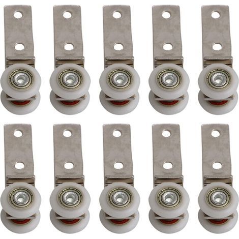 Bloc à rouleaux pour tube d'angle de 2,5" x 0,75" avec roulement métallique et deux roulettes en plastique pour portes coulissantes, fenêtres et armoires (1/4)